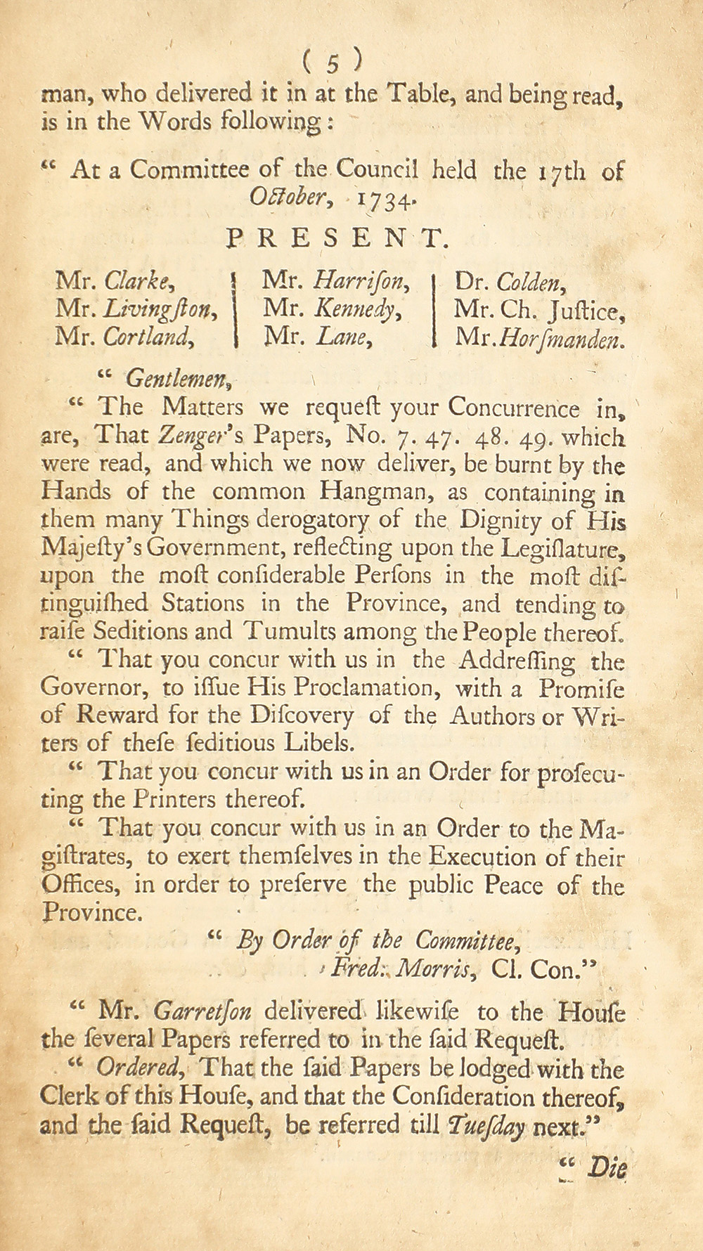 The trial of John Peter Zenger, of New-York, printer, who was tried and acquitted, for printing and publishing a libel against the government : with the pleadings and arguments on both sides page 9