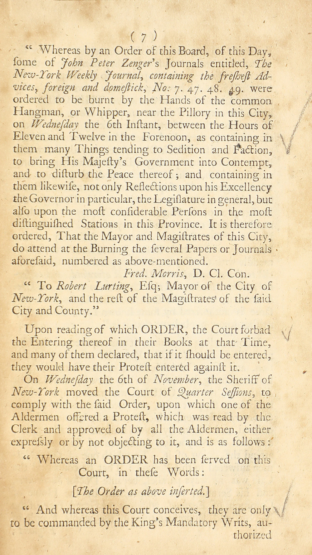 The trial of John Peter Zenger, of New-York, printer, who was tried and acquitted, for printing and publishing a libel against the government : with the pleadings and arguments on both sides page 11
