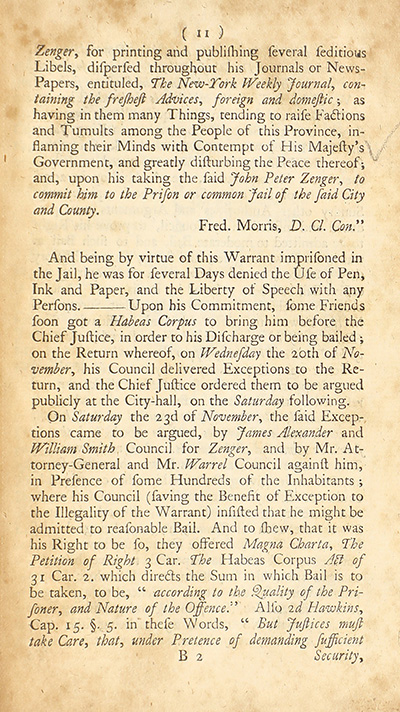 The trial of John Peter Zenger, of New-York, printer, who was tried and acquitted, for printing and publishing a libel against the government : with the pleadings and arguments on both sides thumbnail page 15
