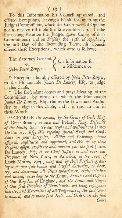 The trial of John Peter Zenger, of New-York, printer, who was tried and acquitted, for printing and publishing a libel against the government : with the pleadings and arguments on both sides thumbnail page 17