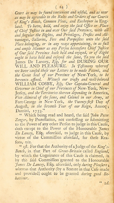 The trial of John Peter Zenger, of New-York, printer, who was tried and acquitted, for printing and publishing a libel against the government : with the pleadings and arguments on both sides thumbnail page 18
