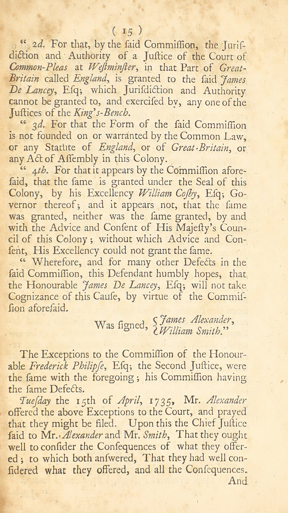 The trial of John Peter Zenger, of New-York, printer, who was tried and acquitted, for printing and publishing a libel against the government : with the pleadings and arguments on both sides page 19