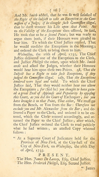 The trial of John Peter Zenger, of New-York, printer, who was tried and acquitted, for printing and publishing a libel against the government : with the pleadings and arguments on both sides thumbnail page 20