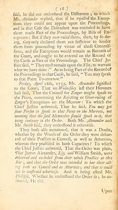 The trial of John Peter Zenger, of New-York, printer, who was tried and acquitted, for printing and publishing a libel against the government : with the pleadings and arguments on both sides thumbnail page 22