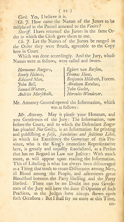 The trial of John Peter Zenger, of New-York, printer, who was tried and acquitted, for printing and publishing a libel against the government : with the pleadings and arguments on both sides thumbnail page 26