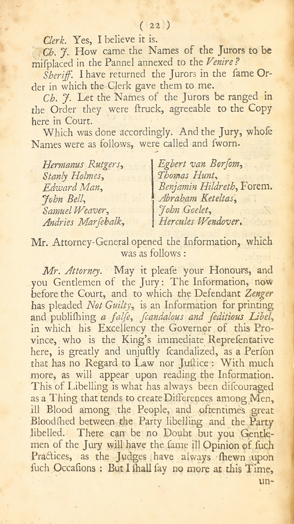 The trial of John Peter Zenger, of New-York, printer, who was tried and acquitted, for printing and publishing a libel against the government : with the pleadings and arguments on both sides page 26