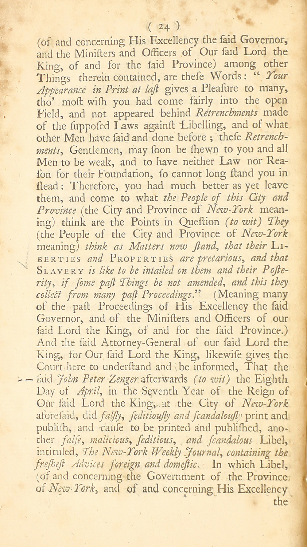 The trial of John Peter Zenger, of New-York, printer, who was tried and acquitted, for printing and publishing a libel against the government : with the pleadings and arguments on both sides page 28
