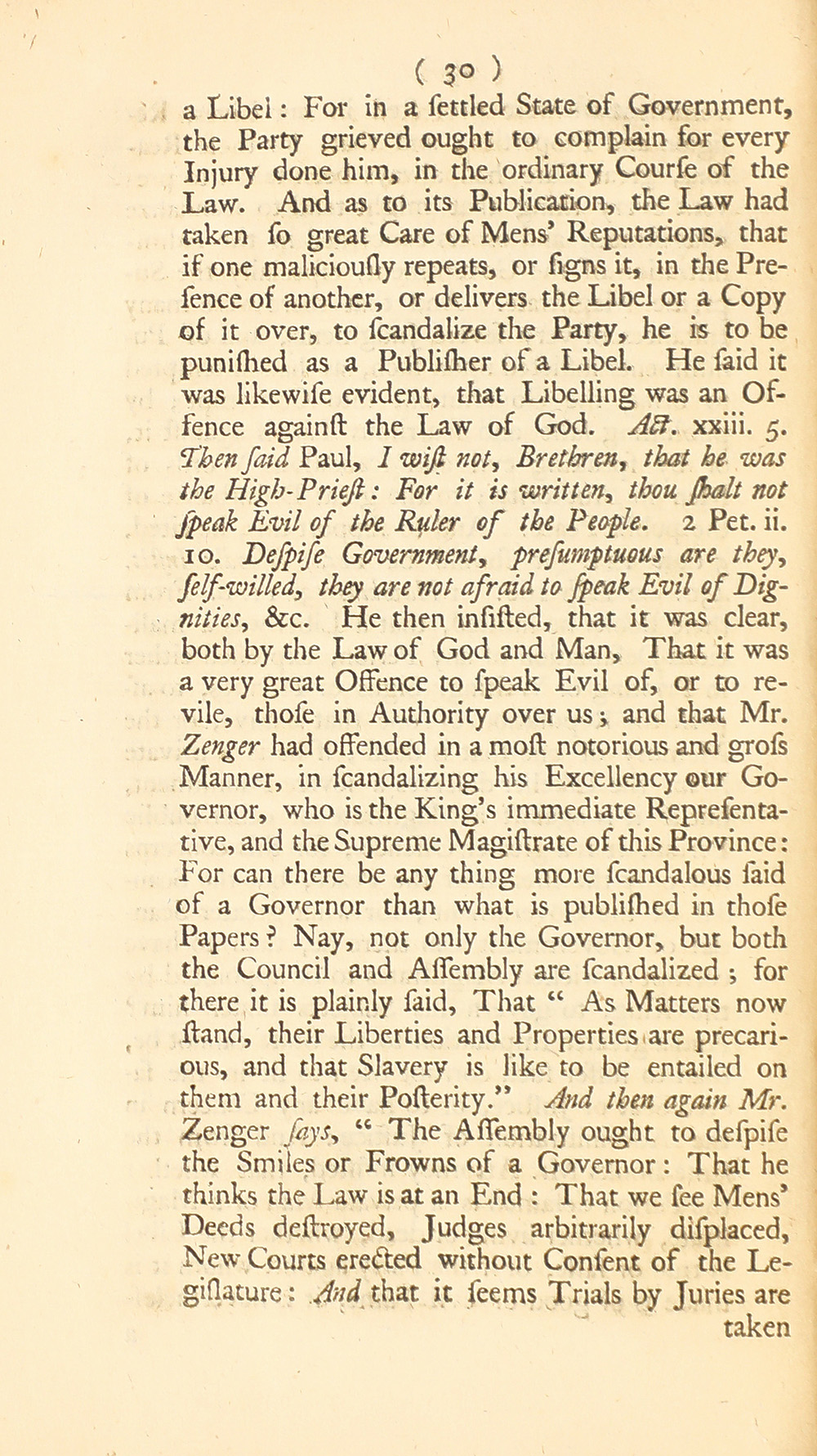 The trial of John Peter Zenger, of New-York, printer, who was tried and acquitted, for printing and publishing a libel against the government : with the pleadings and arguments on both sides page 34