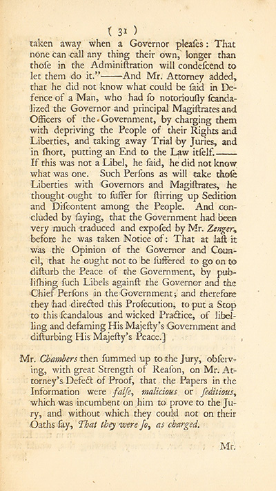 The trial of John Peter Zenger, of New-York, printer, who was tried and acquitted, for printing and publishing a libel against the government : with the pleadings and arguments on both sides thumbnail page 35