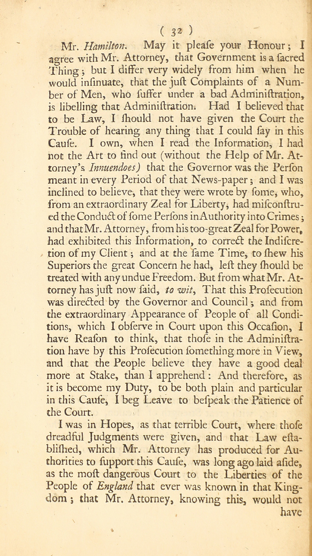 The trial of John Peter Zenger, of New-York, printer, who was tried and acquitted, for printing and publishing a libel against the government : with the pleadings and arguments on both sides page 36