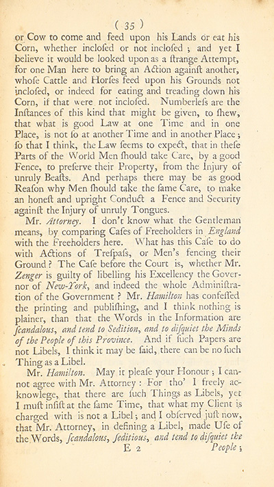The trial of John Peter Zenger, of New-York, printer, who was tried and acquitted, for printing and publishing a libel against the government : with the pleadings and arguments on both sides thumbnail page 39
