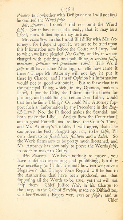 The trial of John Peter Zenger, of New-York, printer, who was tried and acquitted, for printing and publishing a libel against the government : with the pleadings and arguments on both sides thumbnail page 40