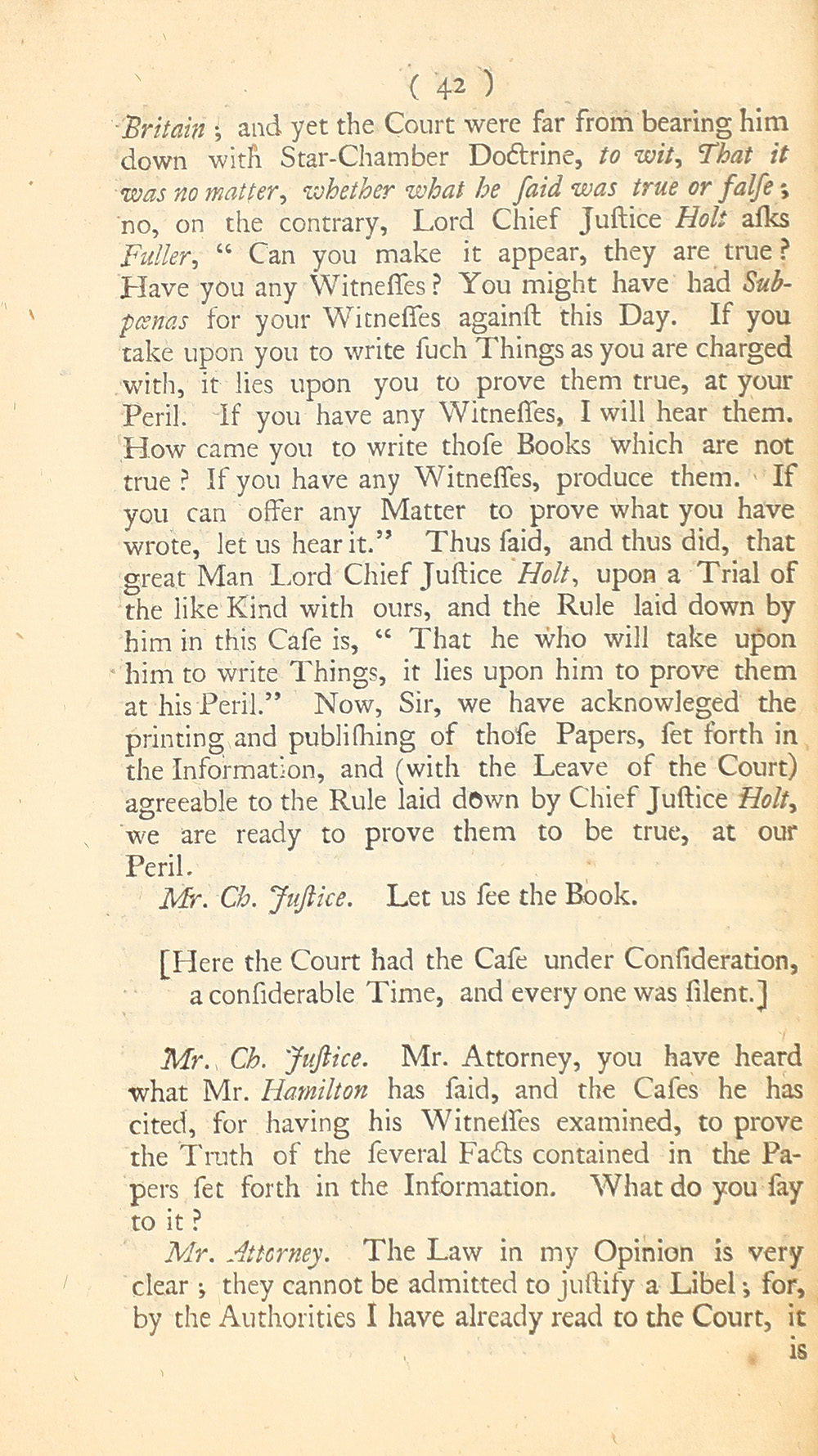 The trial of John Peter Zenger, of New-York, printer, who was tried and acquitted, for printing and publishing a libel against the government : with the pleadings and arguments on both sides page 46