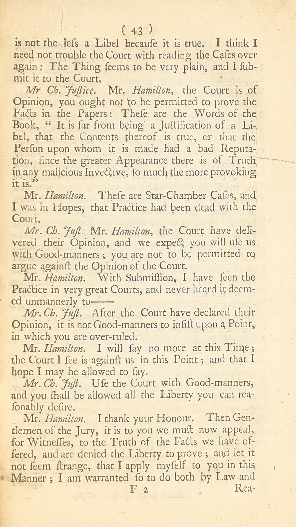 The trial of John Peter Zenger, of New-York, printer, who was tried and acquitted, for printing and publishing a libel against the government : with the pleadings and arguments on both sides page 47