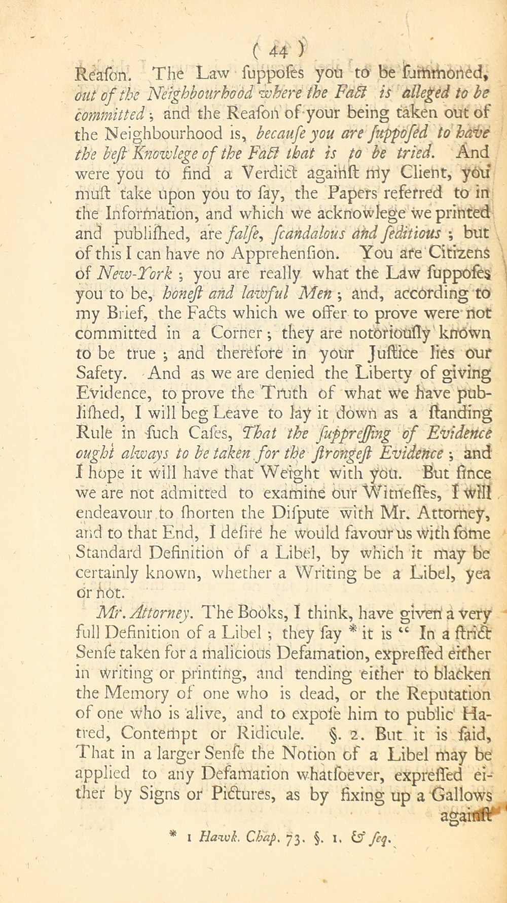 The trial of John Peter Zenger, of New-York, printer, who was tried and acquitted, for printing and publishing a libel against the government : with the pleadings and arguments on both sides page 48