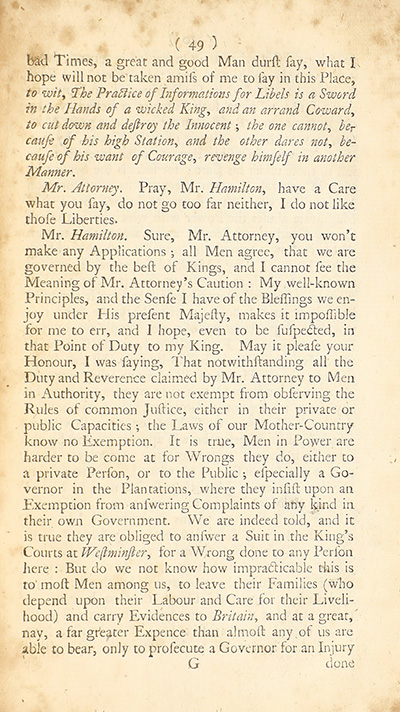 The trial of John Peter Zenger, of New-York, printer, who was tried and acquitted, for printing and publishing a libel against the government : with the pleadings and arguments on both sides thumbnail page 53
