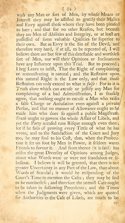 The trial of John Peter Zenger, of New-York, printer, who was tried and acquitted, for printing and publishing a libel against the government : with the pleadings and arguments on both sides thumbnail page 58