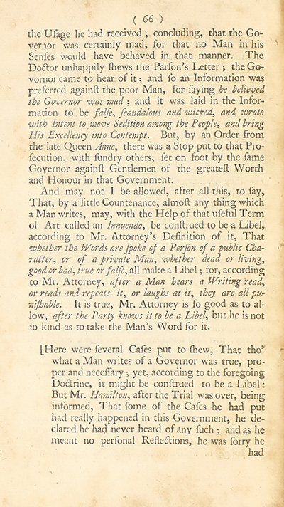 The trial of John Peter Zenger, of New-York, printer, who was tried and acquitted, for printing and publishing a libel against the government : with the pleadings and arguments on both sides thumbnail page 70