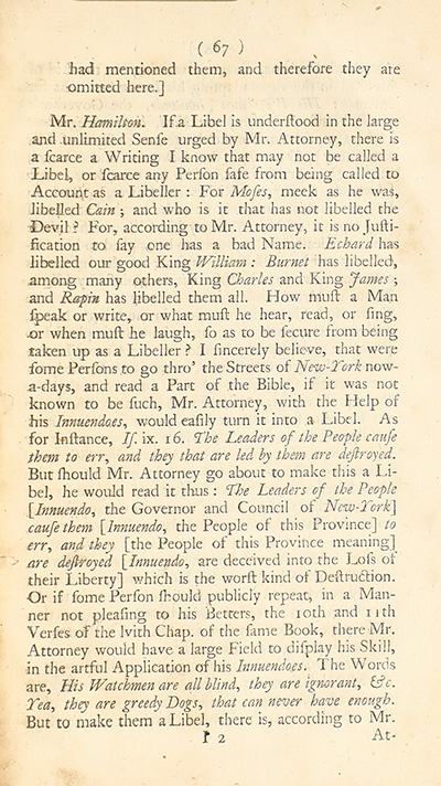 The trial of John Peter Zenger, of New-York, printer, who was tried and acquitted, for printing and publishing a libel against the government : with the pleadings and arguments on both sides thumbnail page 71