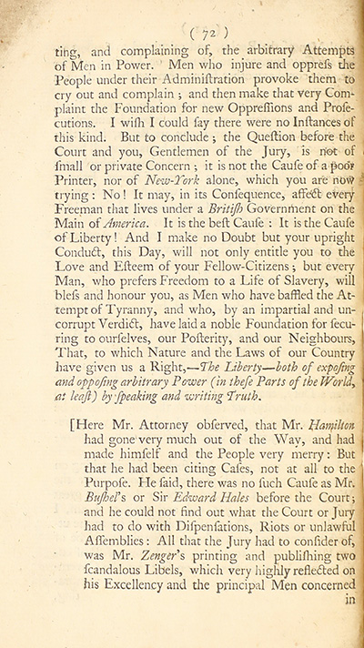 The trial of John Peter Zenger, of New-York, printer, who was tried and acquitted, for printing and publishing a libel against the government : with the pleadings and arguments on both sides thumbnail page 76