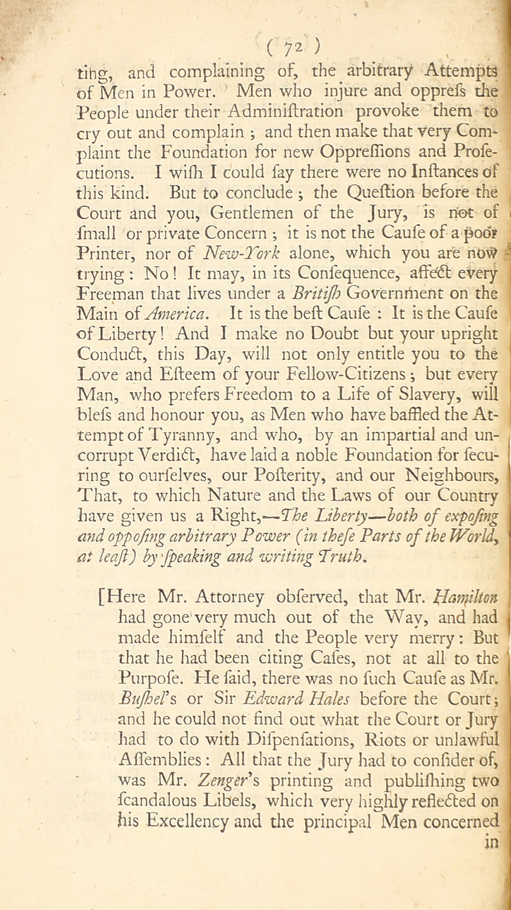 The trial of John Peter Zenger, of New-York, printer, who was tried and acquitted, for printing and publishing a libel against the government : with the pleadings and arguments on both sides page 76