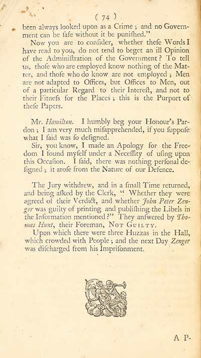 The trial of John Peter Zenger, of New-York, printer, who was tried and acquitted, for printing and publishing a libel against the government : with the pleadings and arguments on both sides thumbnail page 78