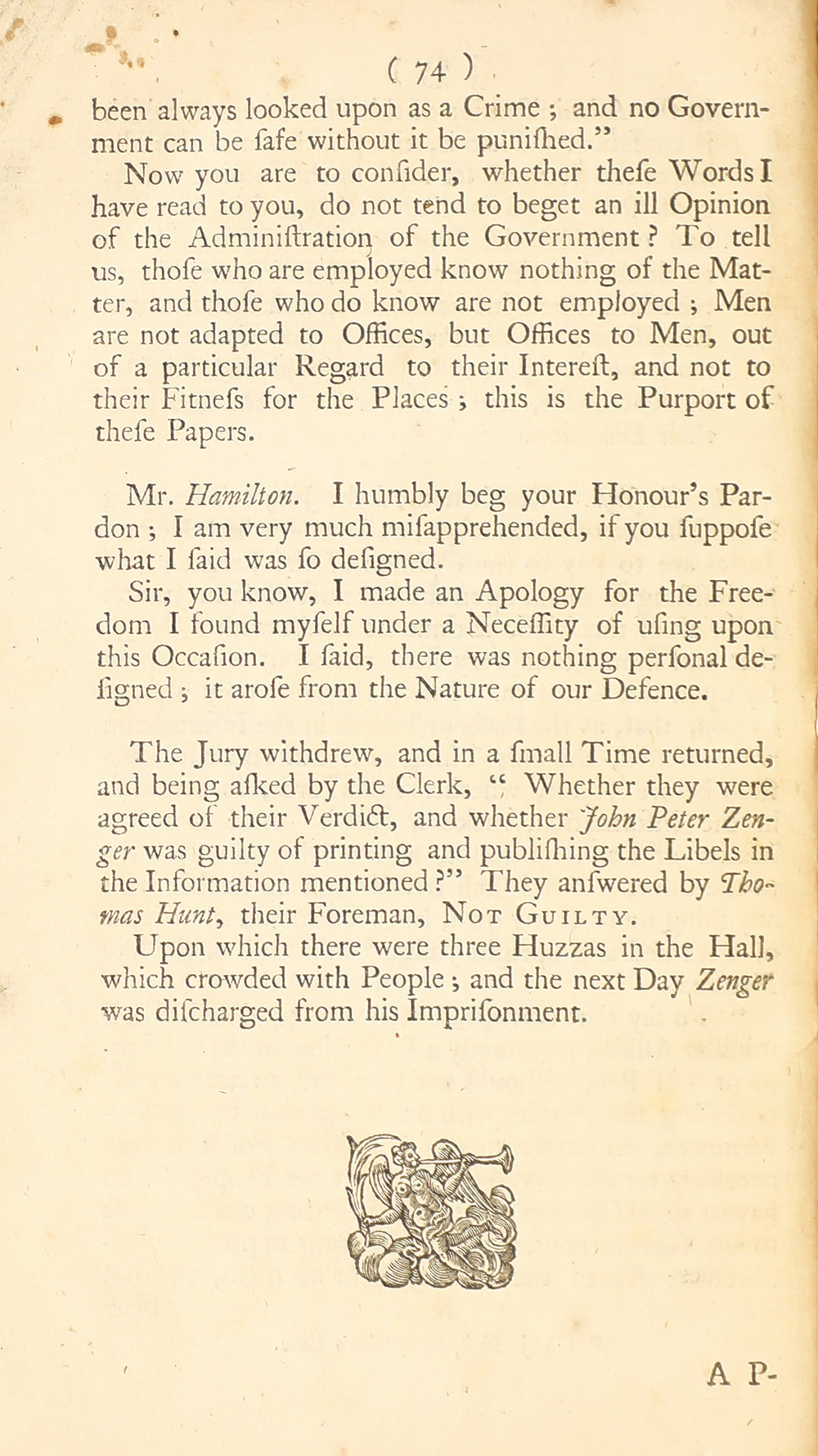 The trial of John Peter Zenger, of New-York, printer, who was tried and acquitted, for printing and publishing a libel against the government : with the pleadings and arguments on both sides page 78