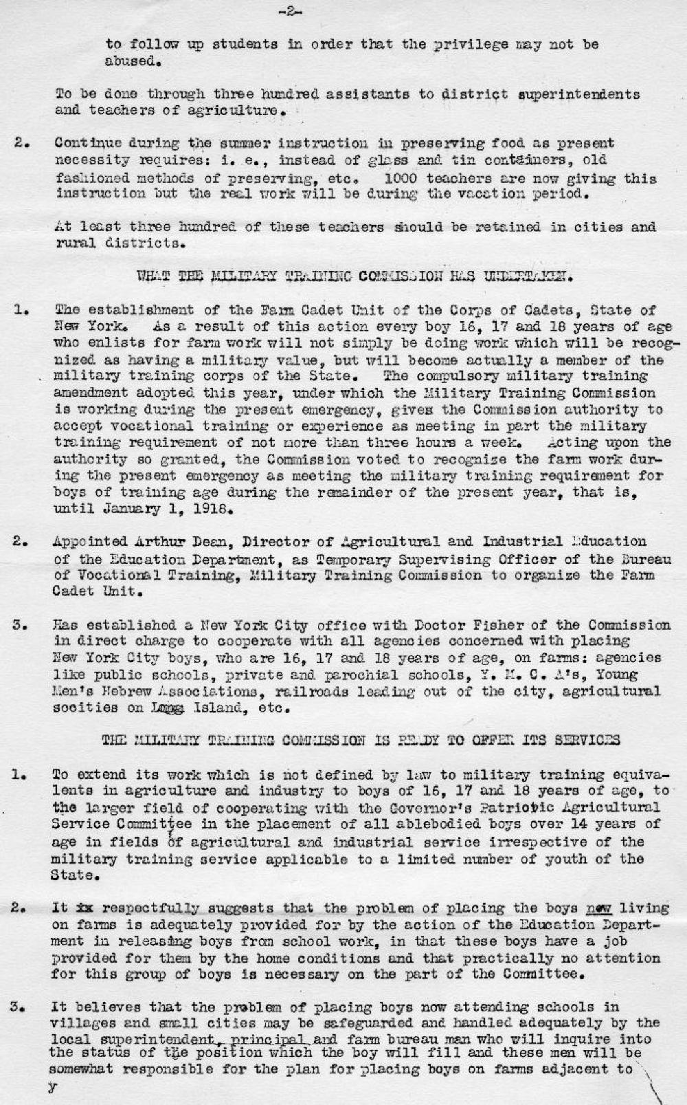 "What the Education Department has Undertaken," Farm Cadet Program, Agriculture and Training, World War I, c. 1917 page 3