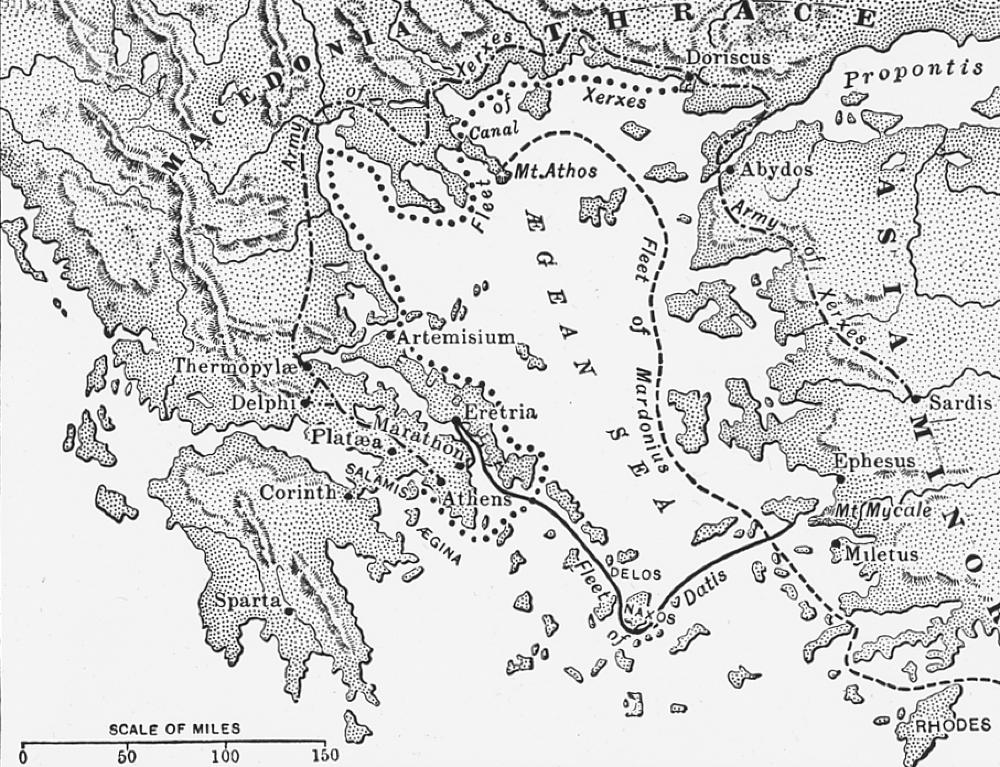 Map Showing Routes of Persian Invasions, 499 BCE to about 448 BCE, Greece, n.d. page 1