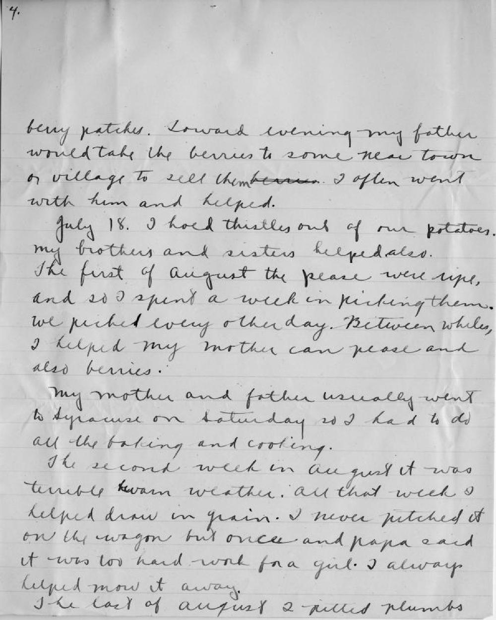 Elsie Blum's Farm Cadet Essay, World War I, September 12, 1918 page 4
