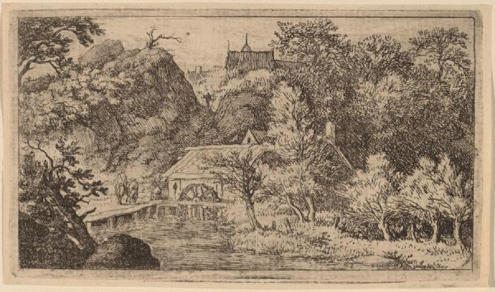 Etching of a Water Mill at the Foot of a Mountain by Allart van Everdingen, c. 1645-1656 page 1