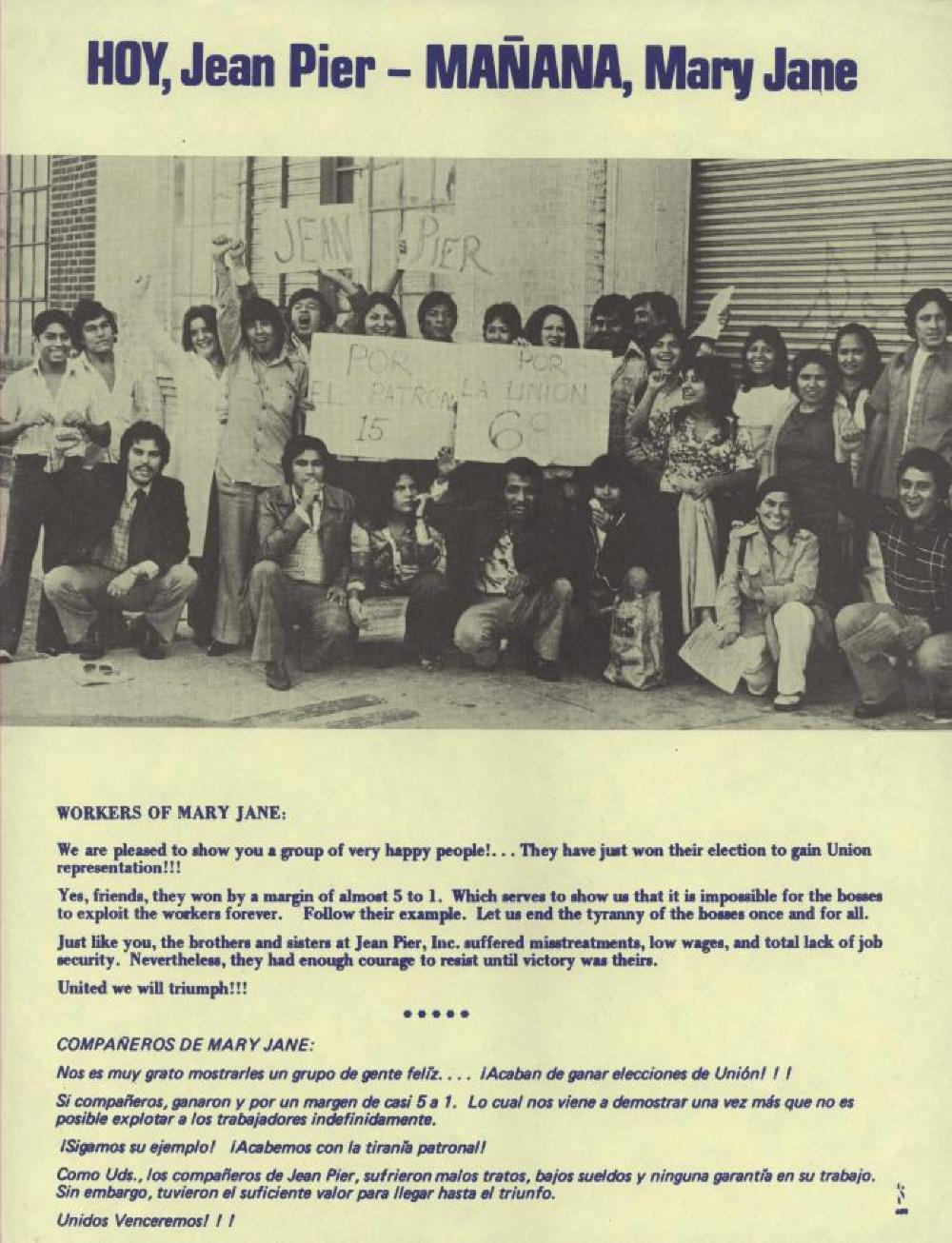 Union Representation for Jean Pier, Inc. Workers, n.d. page 1