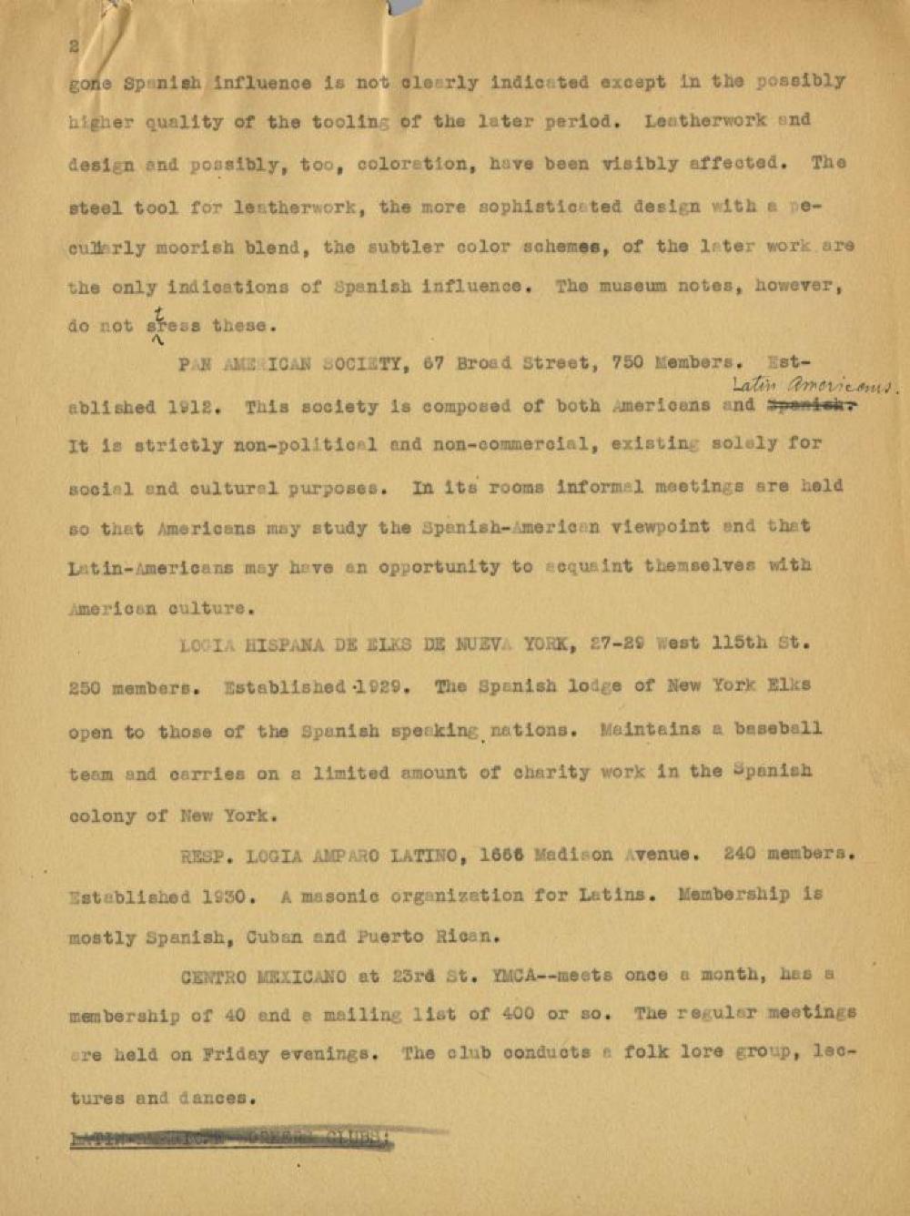 Spanish-American Societies in New York, c. 1938. page 2