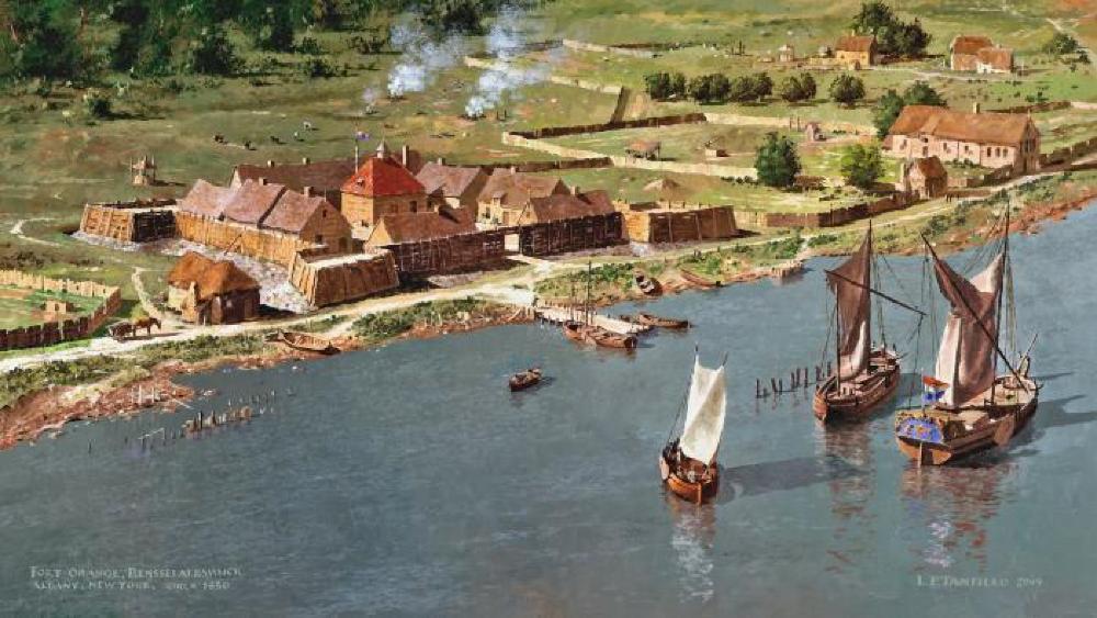 Fort Orange and the Patroon's House (1650), Painting by L.F.Tantillo, 2009 page 1