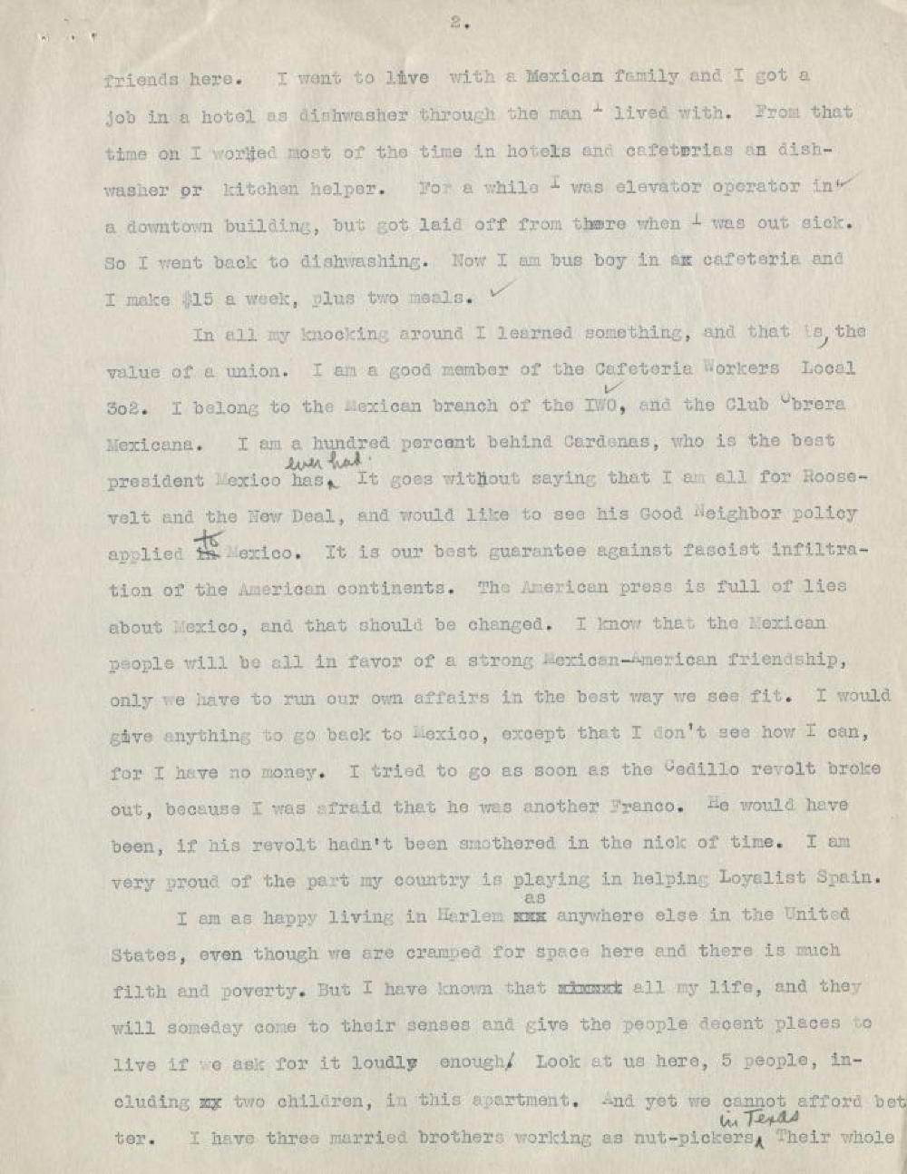 Federal Writer's Project Interview, Case #4, with a Male Immigrant from Guajaca, Mexico, 1939 page 2
