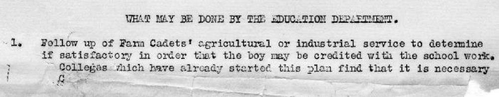 "What the Education Department has Undertaken," Farm Cadet Program, Agriculture and Training, World War I, c. 1917 page 2