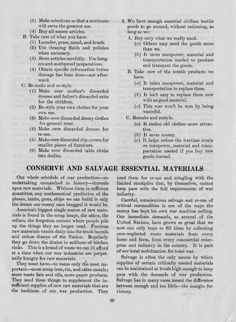 Conserving Clothing, Fight Waste Booklet, page 20, 1944 page 1