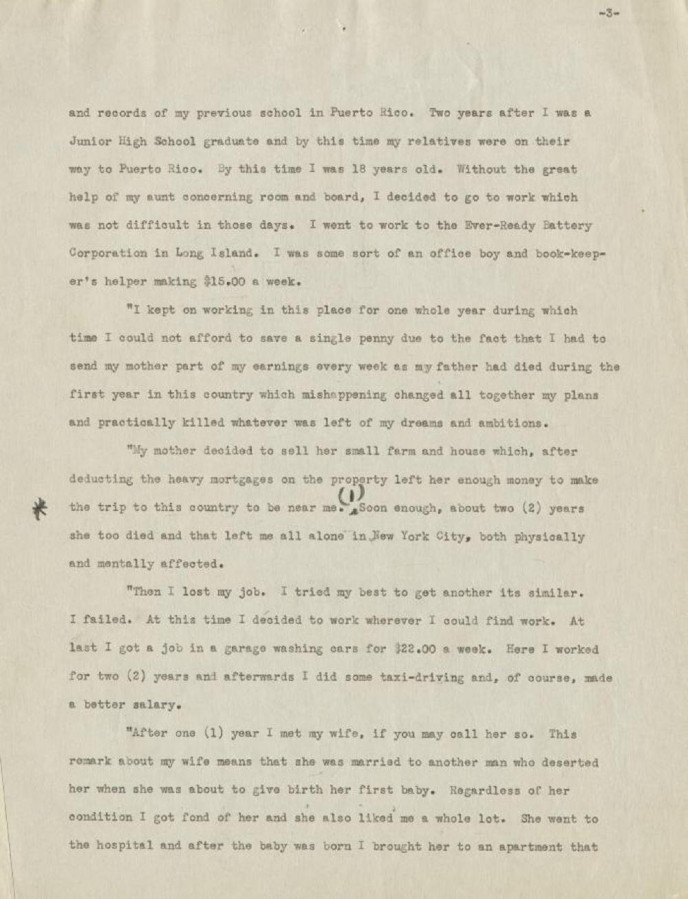 Federal Writers' Project Interview, Family Case History, with a Male Immigrant from Fajardo, Puerto Rico, 1939 page 3