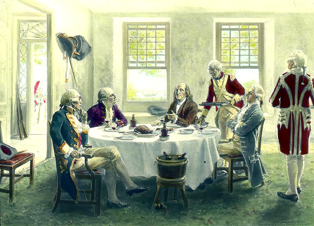 John Ward Dunsmore Painting of an American Revolution Interview between Admiral Lord Richard Howe and American Commissioners - Benjamin Franklin, John Adams, Edward Rutledge, 1911 page 1