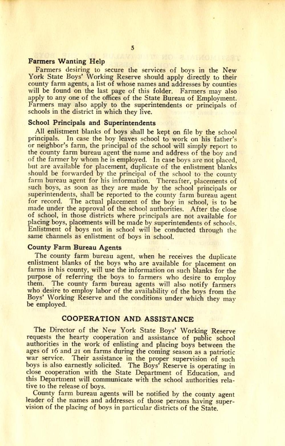 "New York State Boys' Working Reserve" Pamphlet, World War I, March 1918 page 4