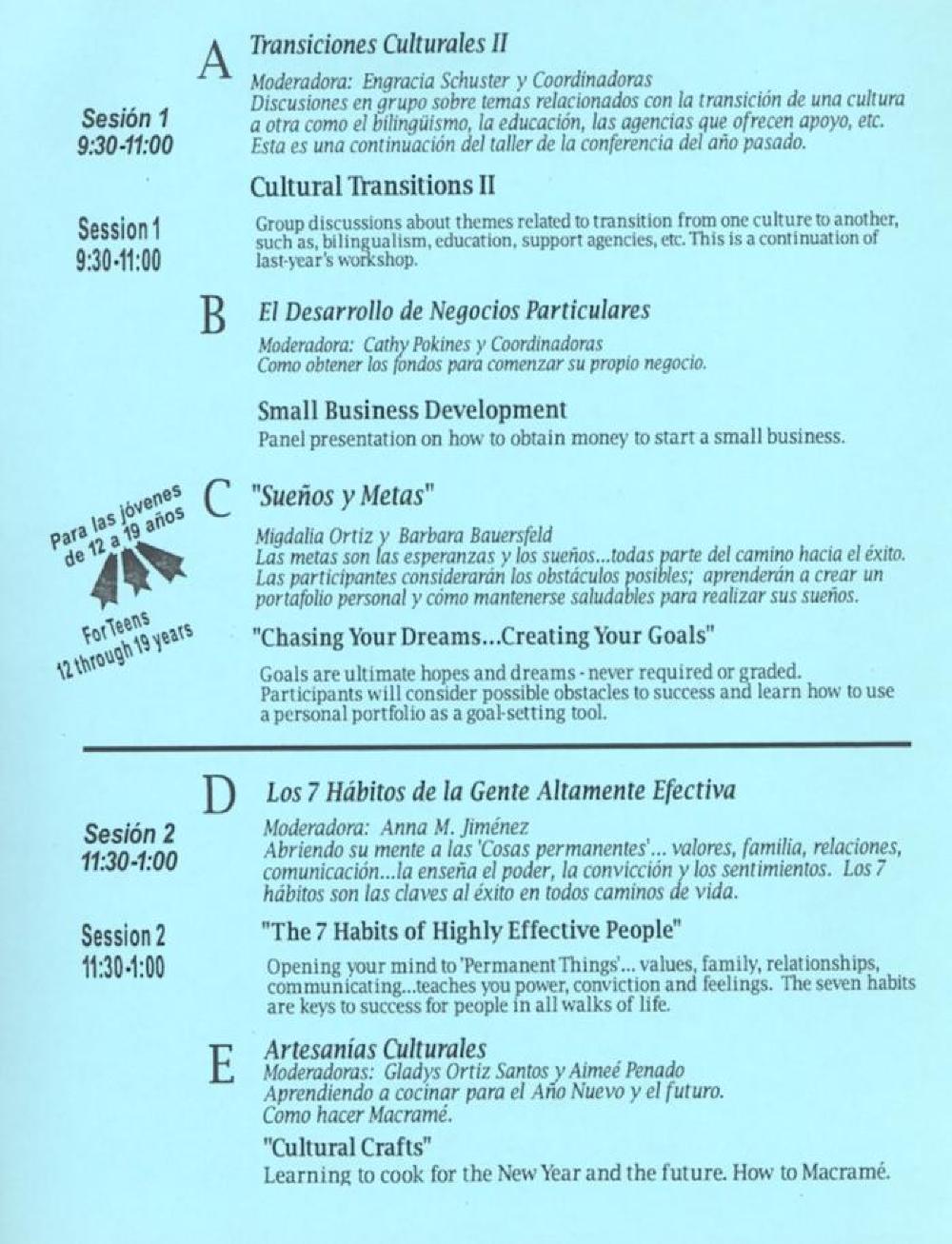 Registration Packet for "Realizando Mis Suenos" a Latina Womens' Conference, 2000 page 4