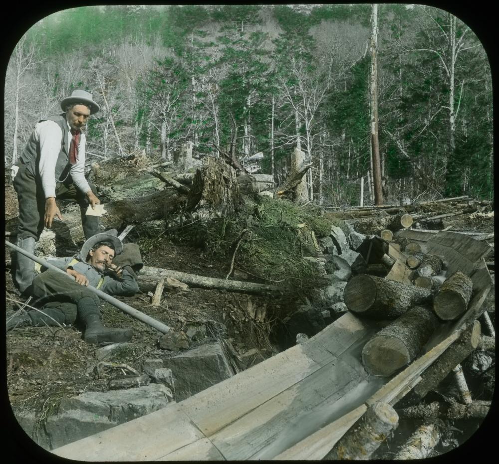 A Logger Naps Next to a Lumber Slide in the Adirondacks, c. 1900 page 1