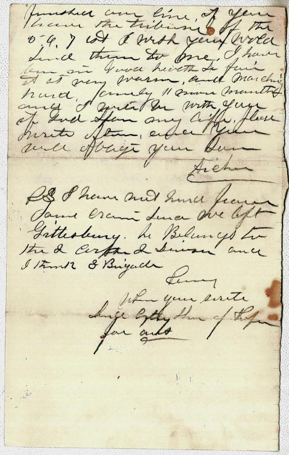Letter from Archibald Penny to his Father and Mother July 15, 1863 page 2