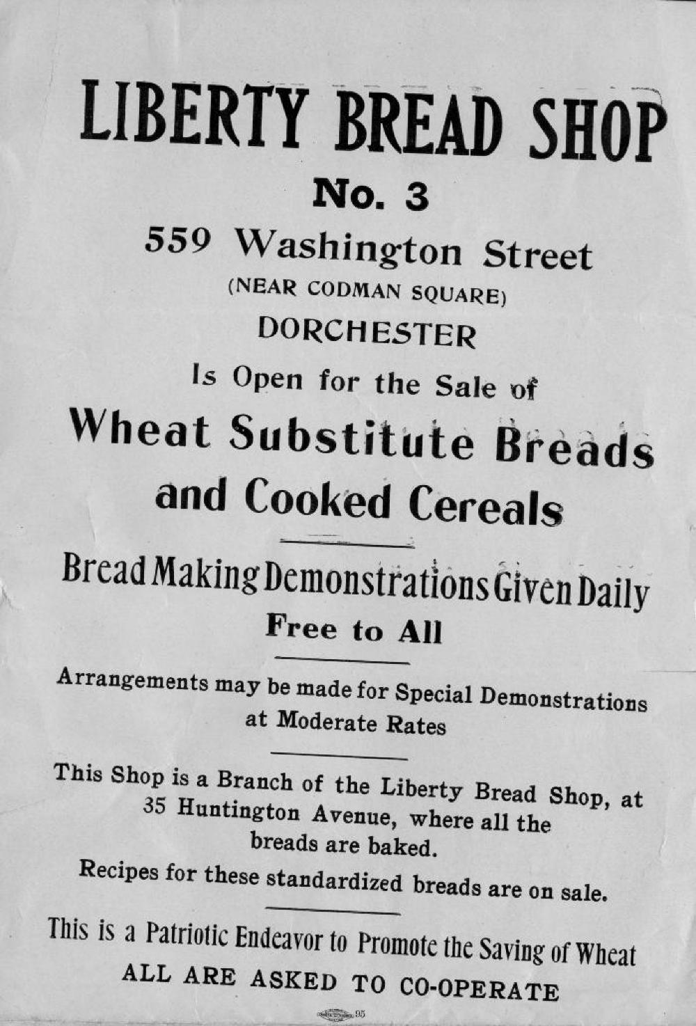 Liberty Bread Shop Poster, World War I, Dorchester, MA, c. 1917 page 1