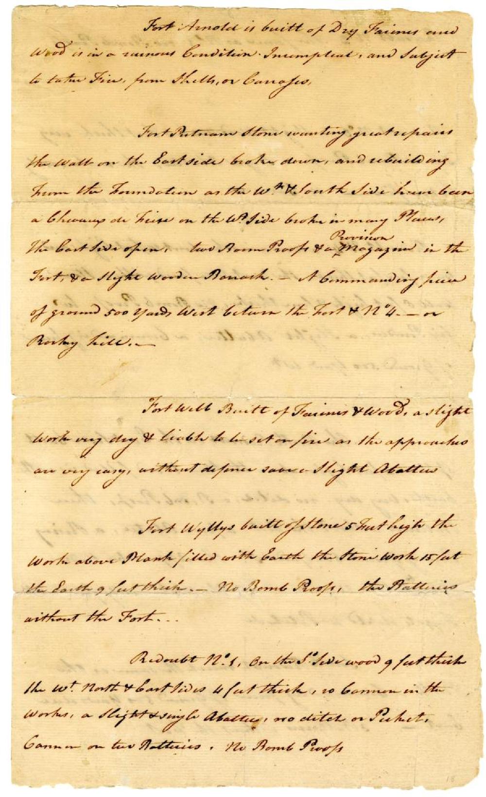 West Point's Redoubts, British Major John Andre, Benedict Arnold, c. 1780 page 1