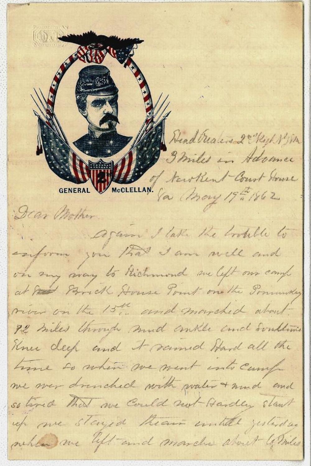 Letter from Alfred Penny to his mother; May 19, 1862 page 1