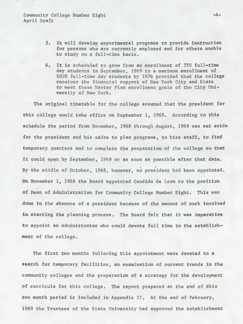 Proposal for the Organization of Community College Number 8 (Hostos Community College), 1969 page 2