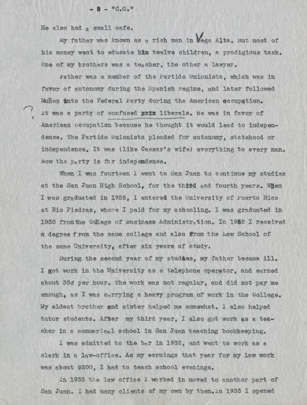 Federal Writer's Project Interview, Case of "C.G.," with a Male Immigrant from Vega Alta, Puerto Rico, 1939 page 2