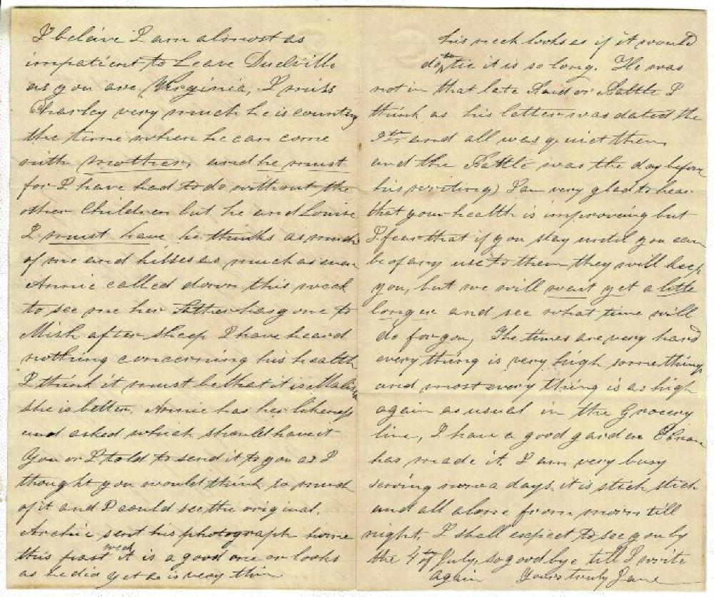 Letter from Jane Penny to Her Husband, June 14, 1863 page 2