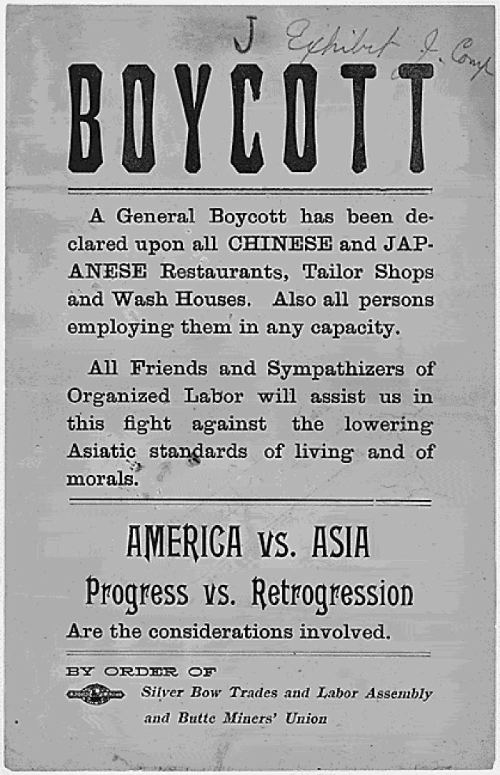 Boycott Against Japanese and Chinese Businesses, Montana, 1898 page 1